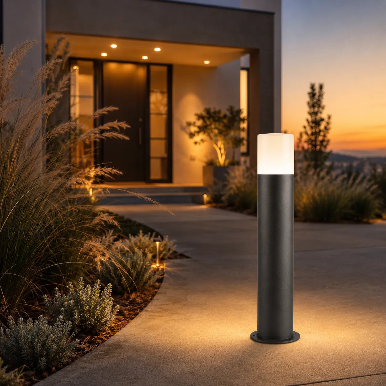 Lampada da Giardino Design Cilindrica in Alluminio Grigio Scuro