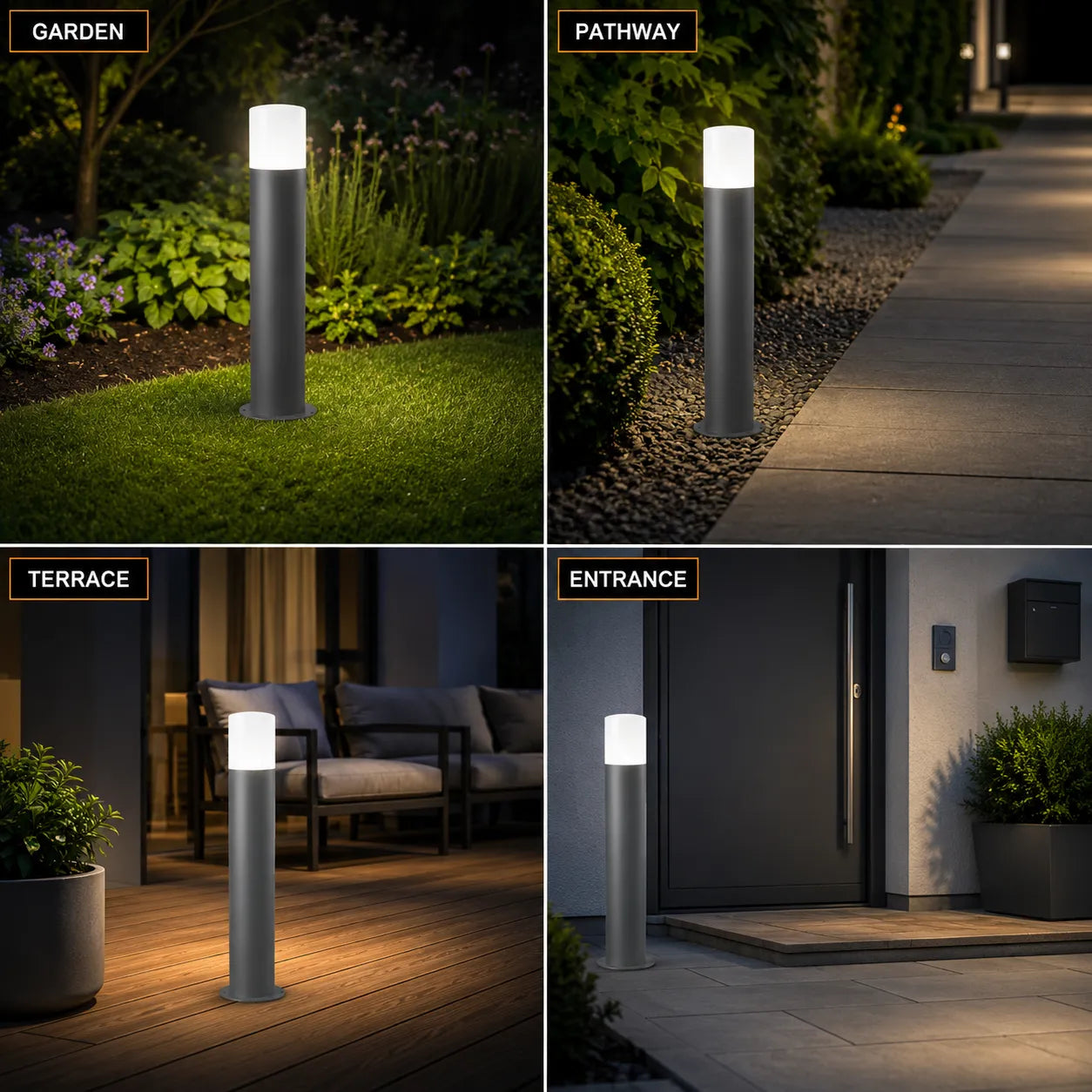 Lampada da Giardino Design Cilindrica in Alluminio Grigio Scuro