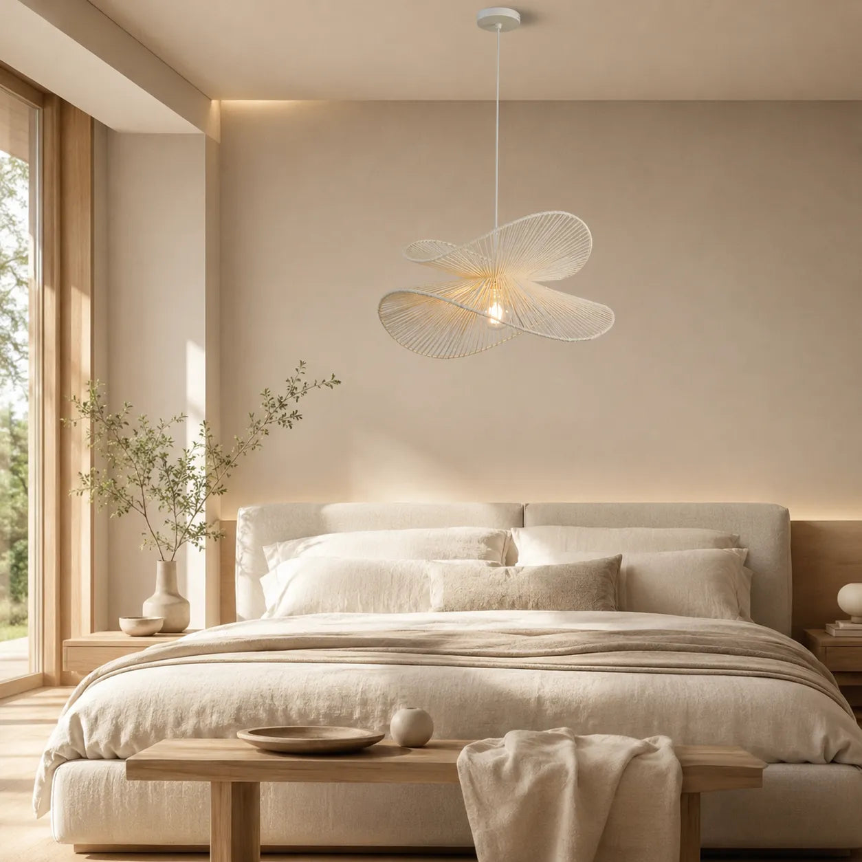Aiko – Lampadario Design Intrecciato in Rattan Naturale