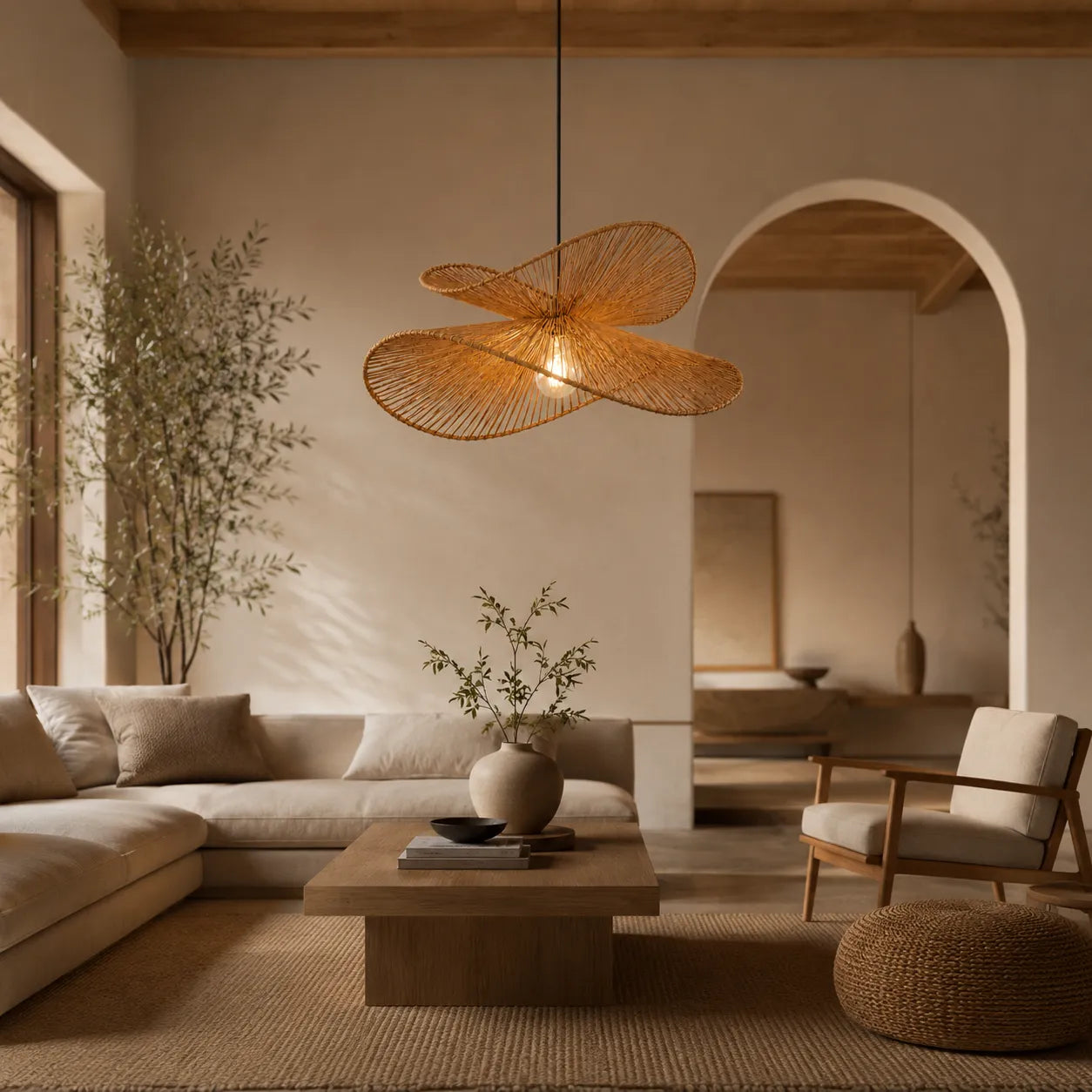 Aiko – Lampadario Design Intrecciato in Rattan Naturale