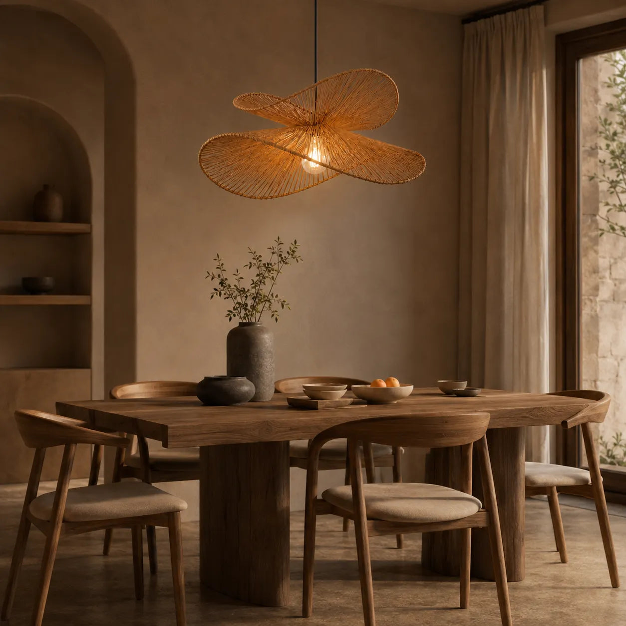 Aiko – Lampadario Design Intrecciato in Rattan Naturale