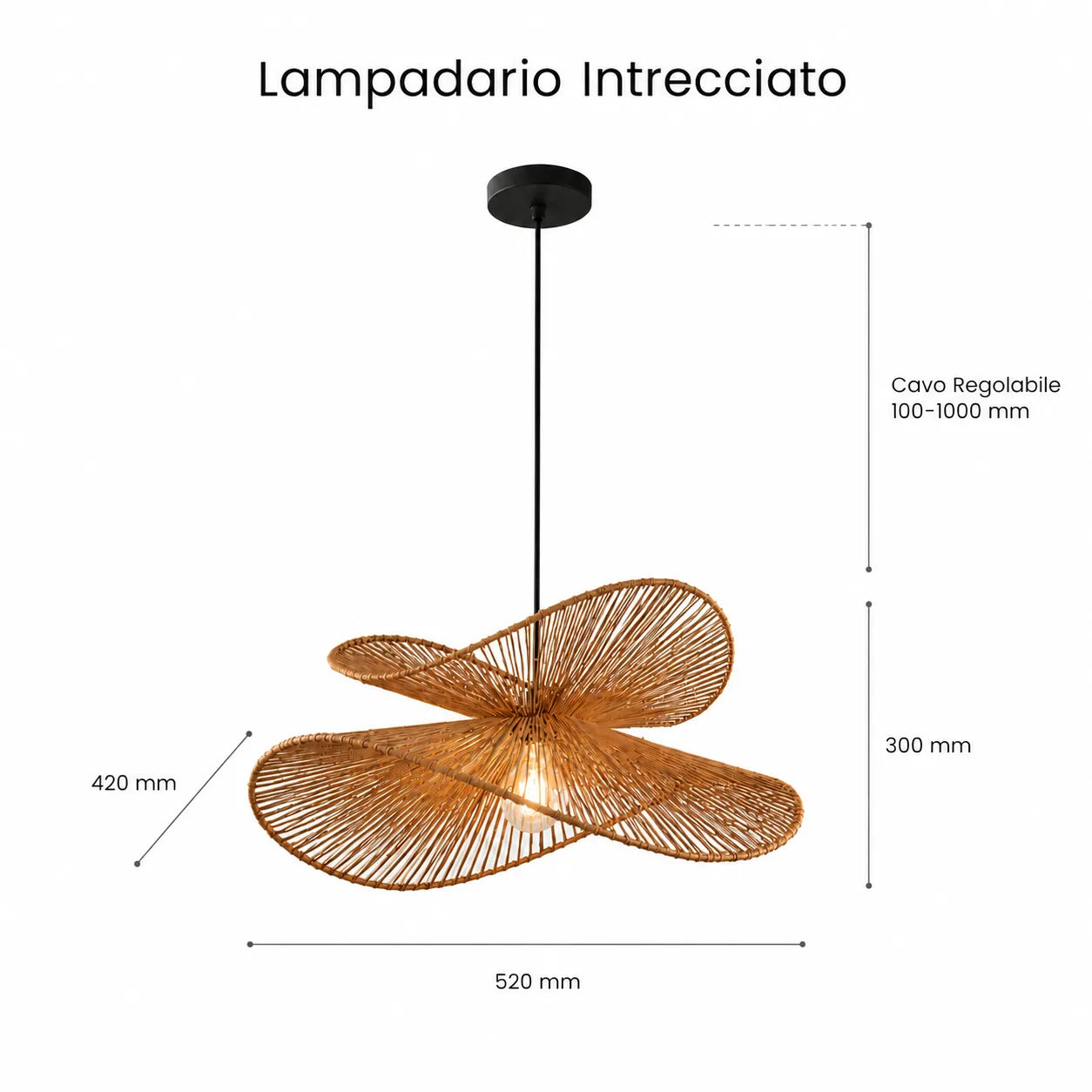 Aiko – Lampadario Design Intrecciato in Rattan Naturale
