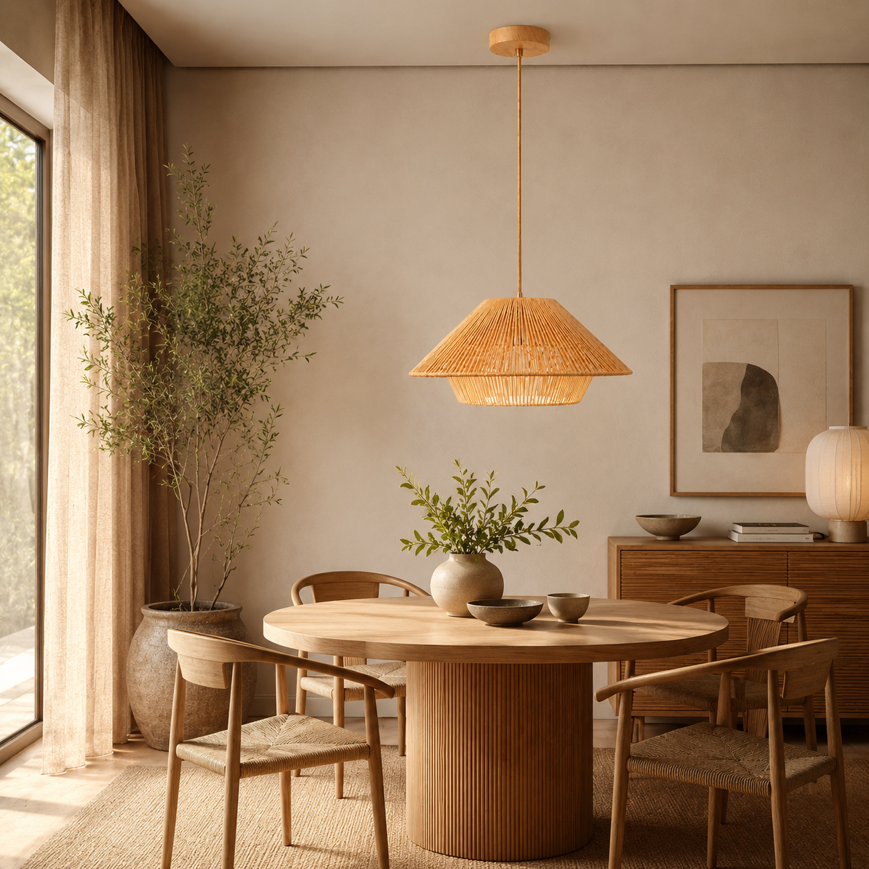 Akari – Lampada a Sospensione Design Japandi in Corda Naturale