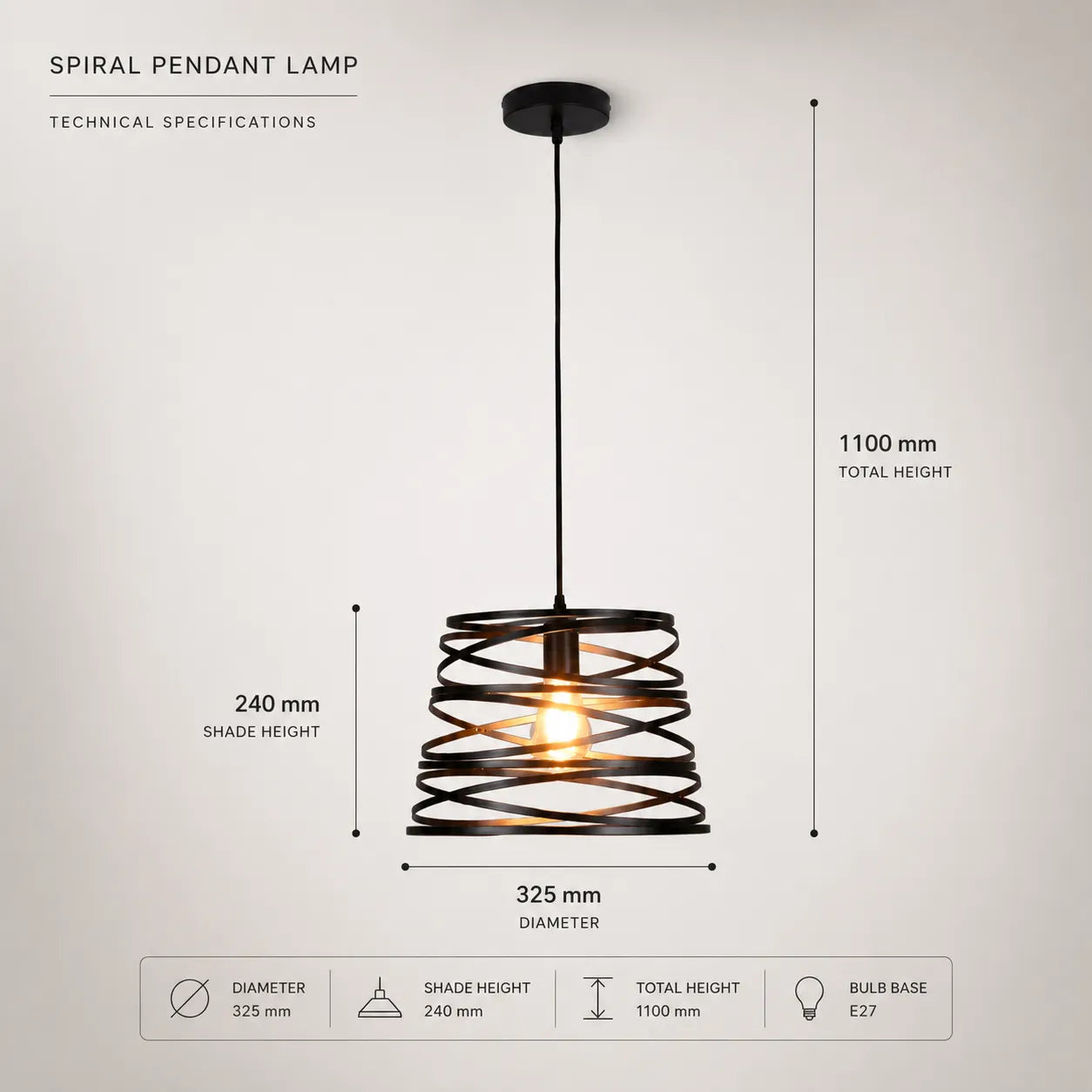 Coil – Lampada a Sospensione Design Spiral in Metallo Nero