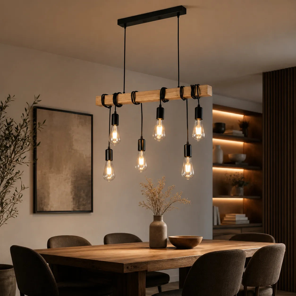 LoftBar – Lampadario Industrial in Legno e Metallo a 6 Luci
