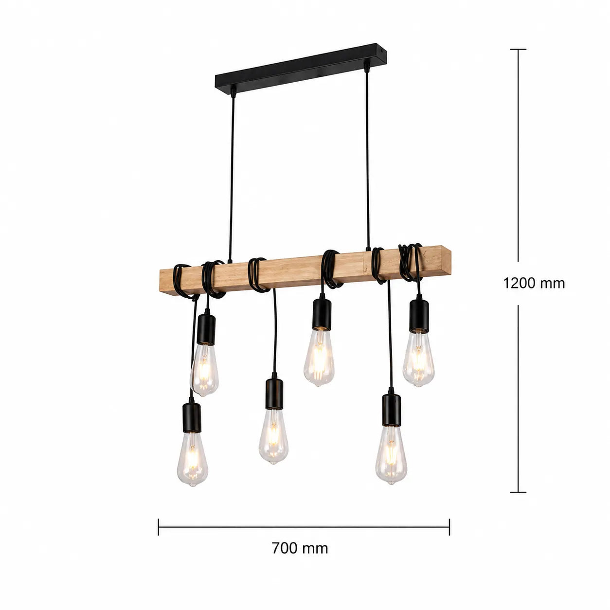LoftBar – Lampadario Industrial in Legno e Metallo a 6 Luci