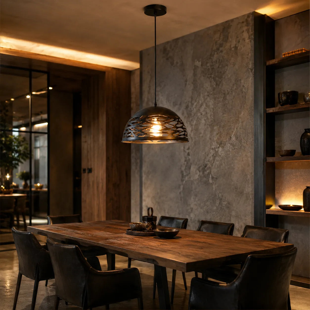 Mesh – Lampada a Sospensione Design Traforato in Metallo Nero