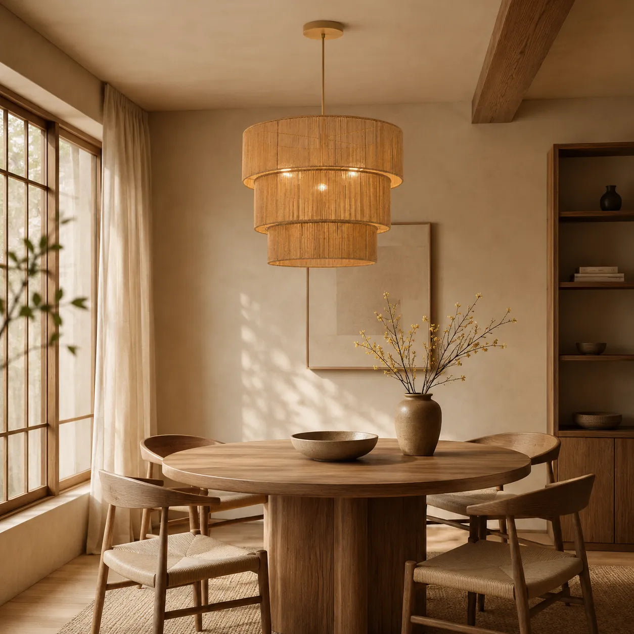 Mori – Lampadario a Sospensione Japandi in Corda Naturale