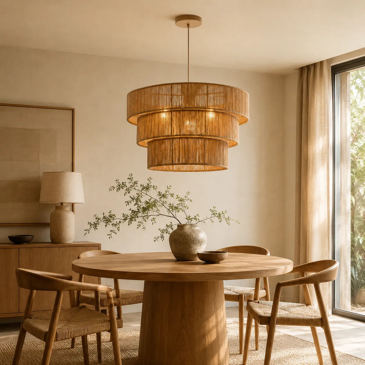 Mori – Lampadario a Sospensione Japandi in Corda Naturale