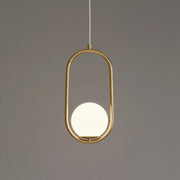 Ovalis – Lampadario a Sospensione con Cornice Ovale Dorata e Sfera in Vetro