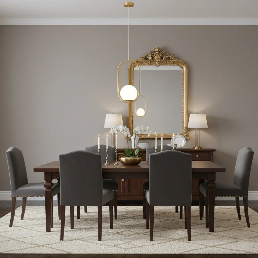 Ovalis – Lampadario a Sospensione con Cornice Ovale Dorata e Sfera in Vetro