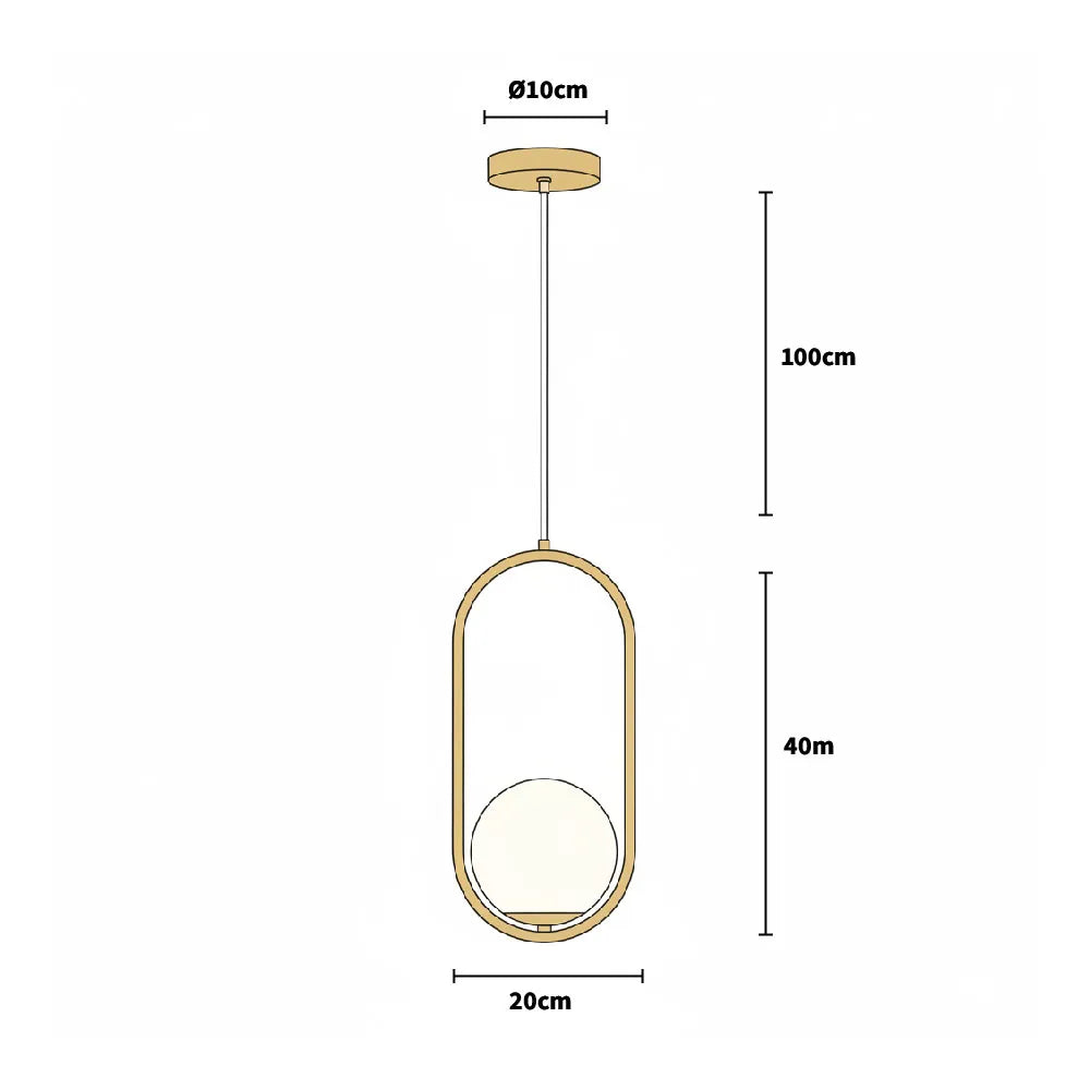 Ovalis – Lampadario a Sospensione con Cornice Ovale Dorata e Sfera in Vetro