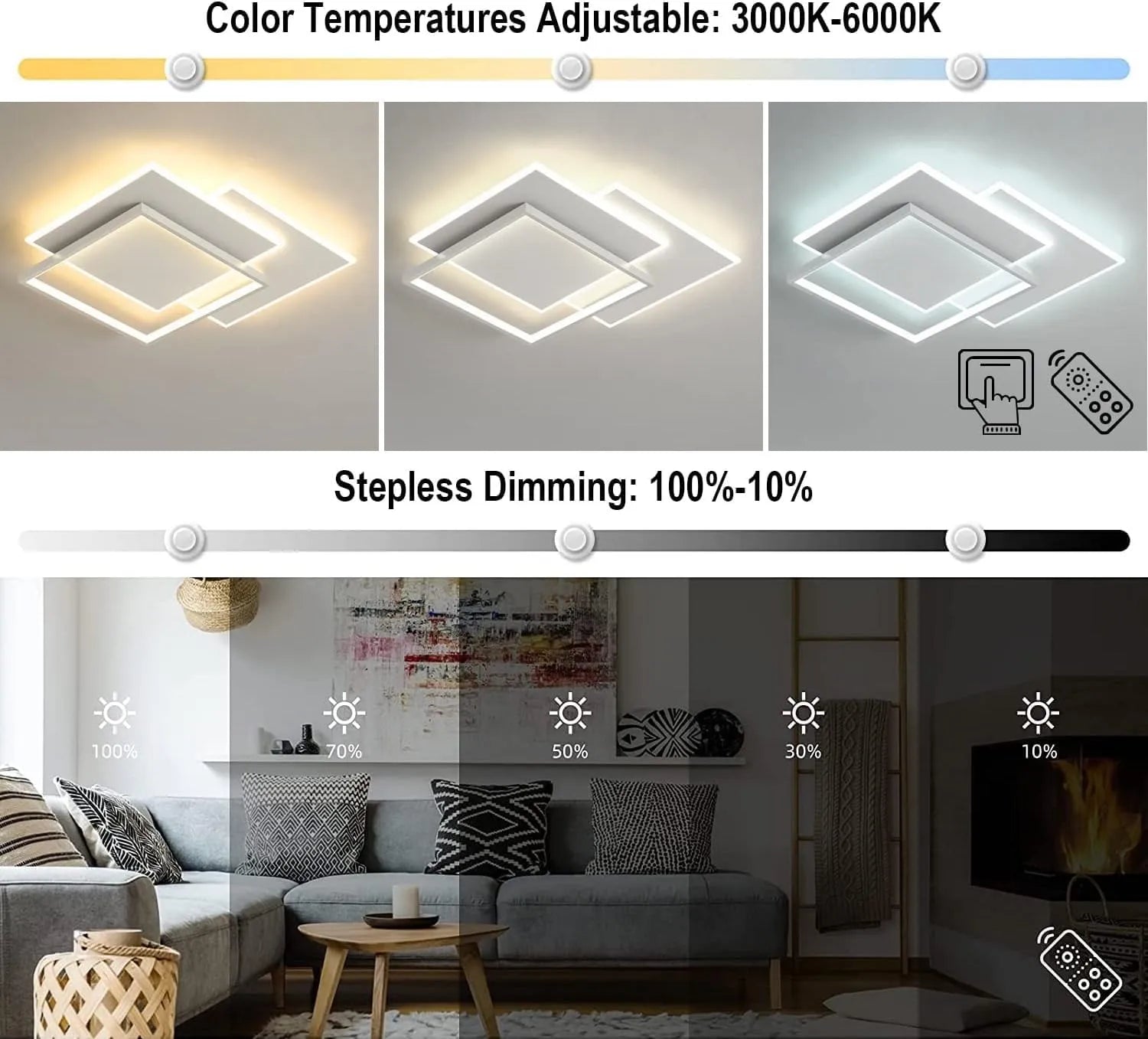 Q2 – Plafoniera LED a 3 Quadrati con Telecomando e App Bluetooth