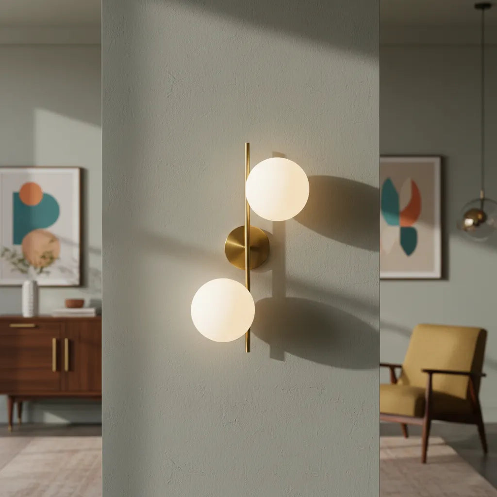 Twin Orb – Applique Design a Doppia Sfera in Vetro e Metallo