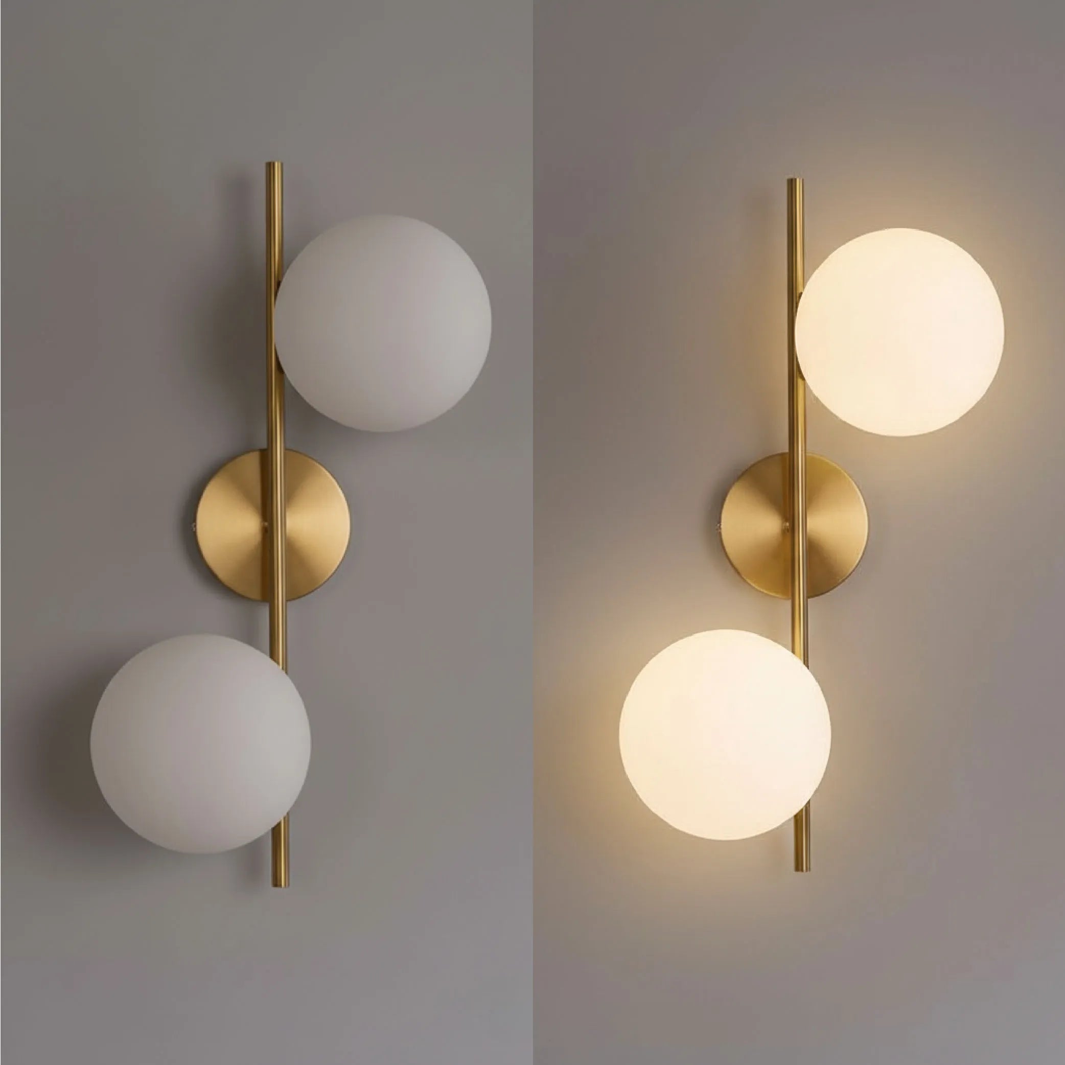 Twin Orb – Applique Design a Doppia Sfera in Vetro e Metallo