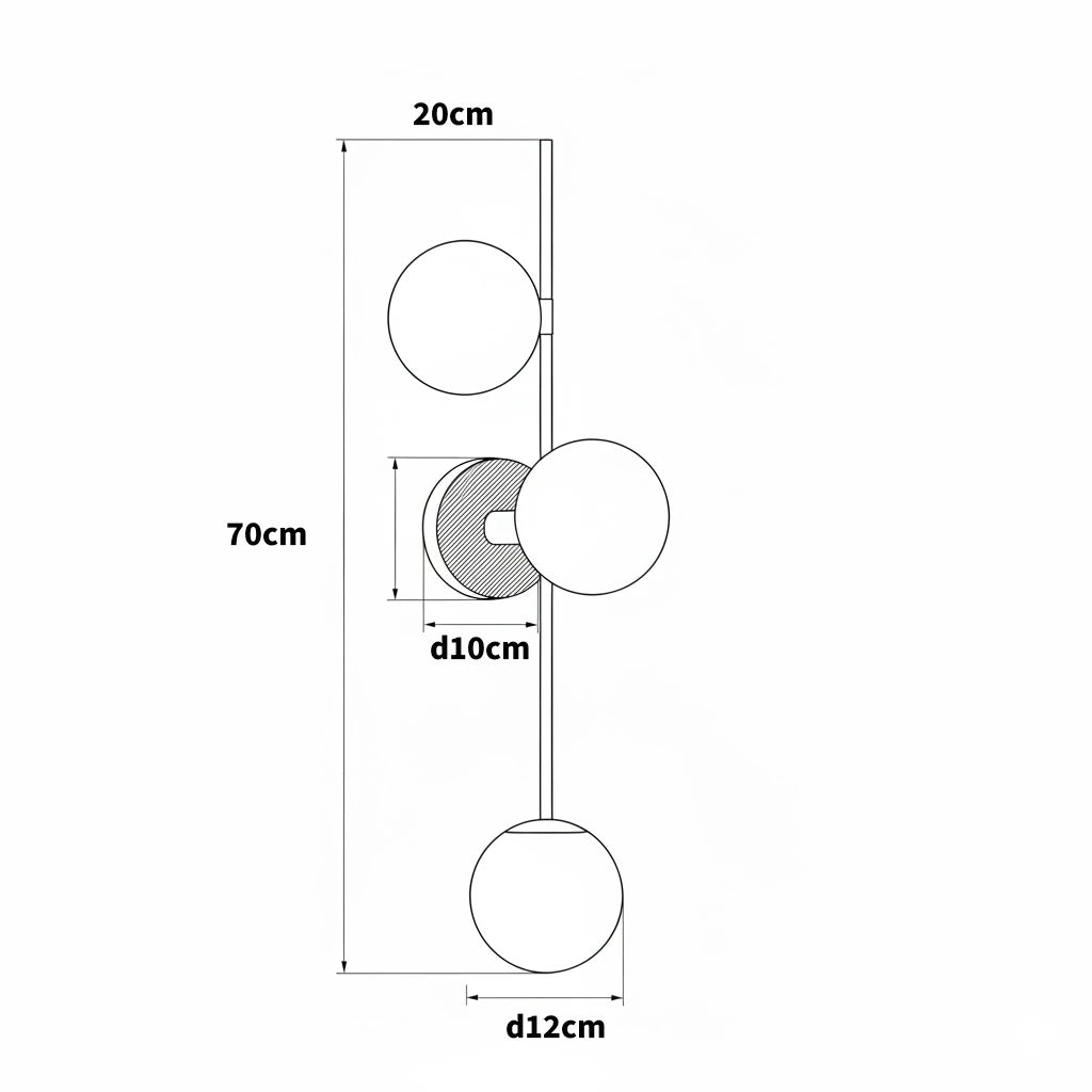Trio Orb – Applique Design a Tre Sfere in Vetro e Metallo
